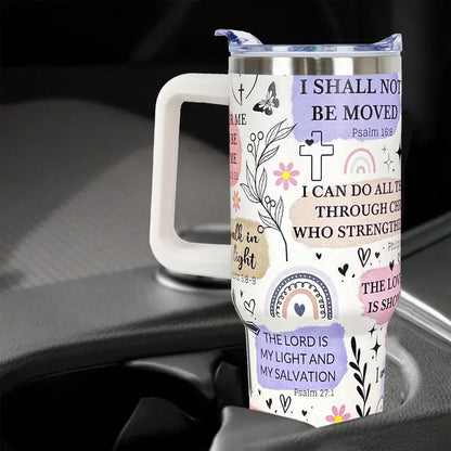 Christian Bible Verse 40oz Tumbler with Handle – Child of God Faith Insulated Travel Cup with Straw