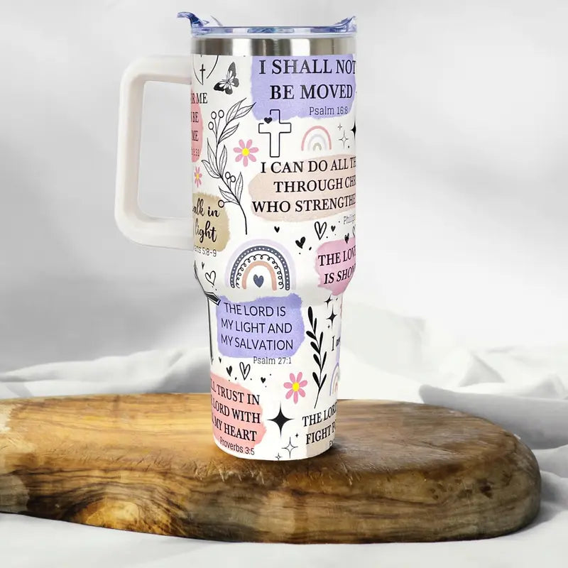 Christian Bible Verse 40oz Tumbler with Handle – Child of God Faith Insulated Travel Cup with Straw