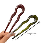Two French hair pins shown in burgundy and olive green beside an arrow labeled Length: 13cm