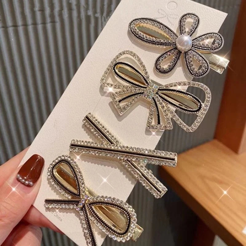 Rhinestone bow and flower hair pins for wedding hairstyles