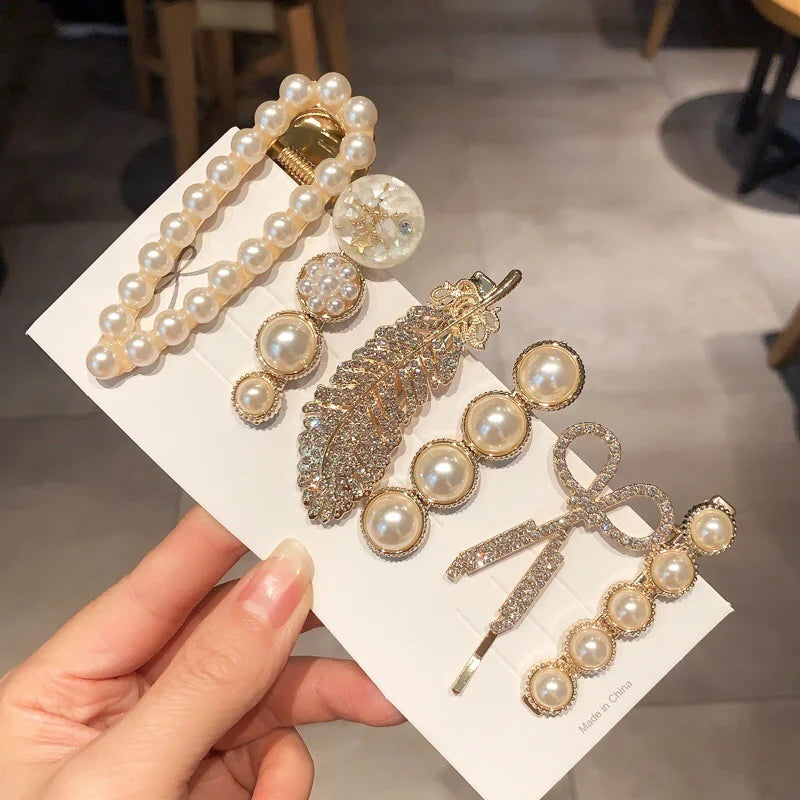 Classic simulated pearl flower hair pin set