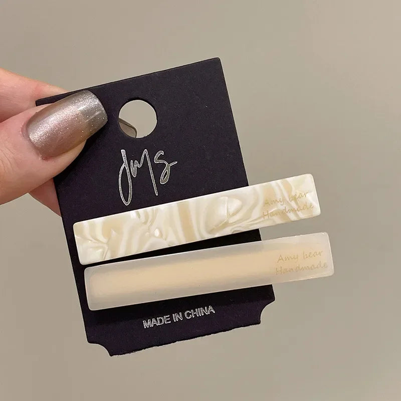 Geometric side hair clips, set of 2, in ivory white