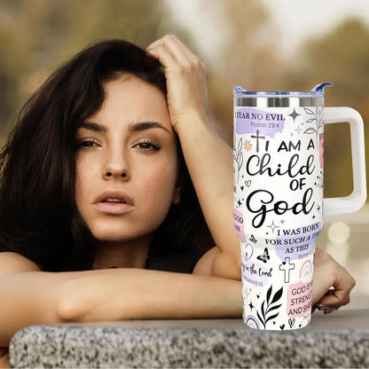 Christian Bible Verse 40oz Tumbler with Handle – Child of God Faith Insulated Travel Cup with Straw